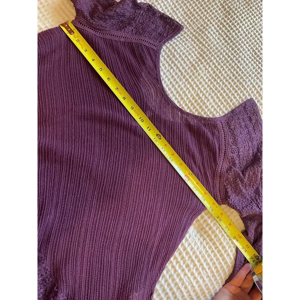 Free People Boho Purple Mesh Lace Asymmetrical Hem Long Sleeve Blouse Small